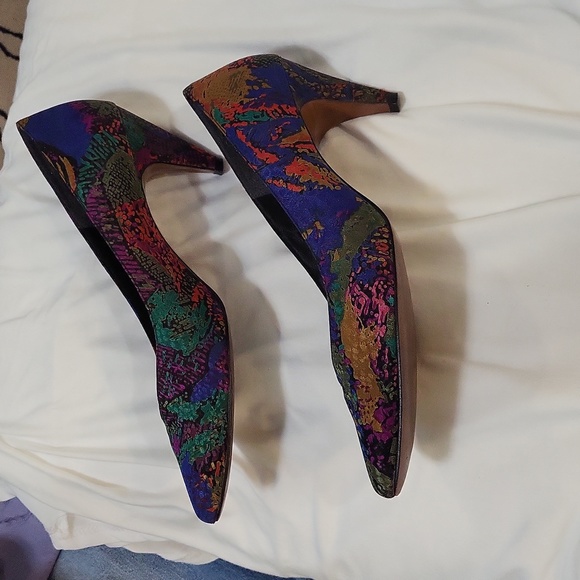 Life Stride Retro Satin Covered Pumps Splatter Shimmery Multicolor Size 11 AA - Picture 4 of 11